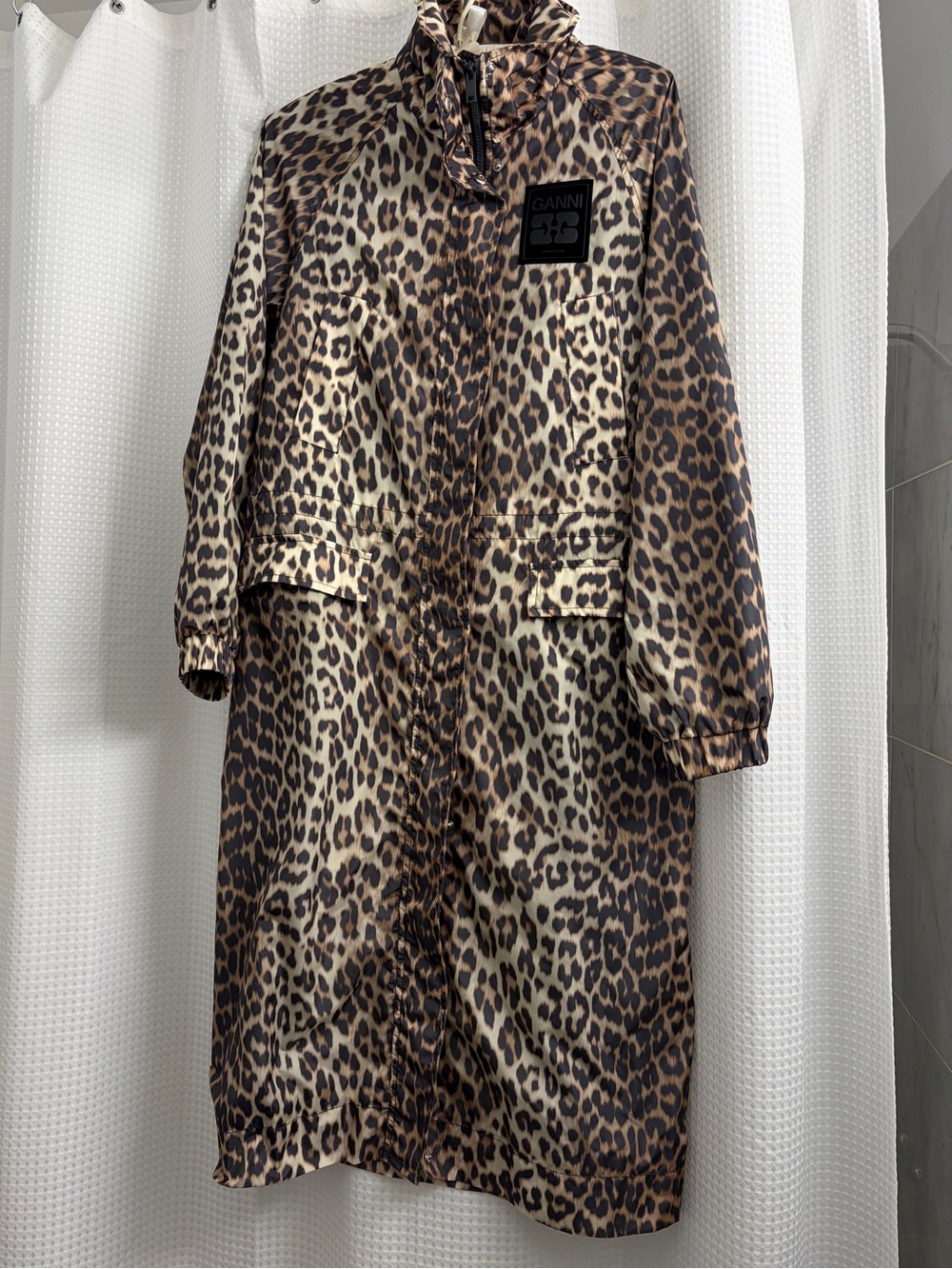 GANNI Leopard Print Nylon Parka Coat Maxi Hooded. Sz S/M - NEW! - Picture 2 of 11